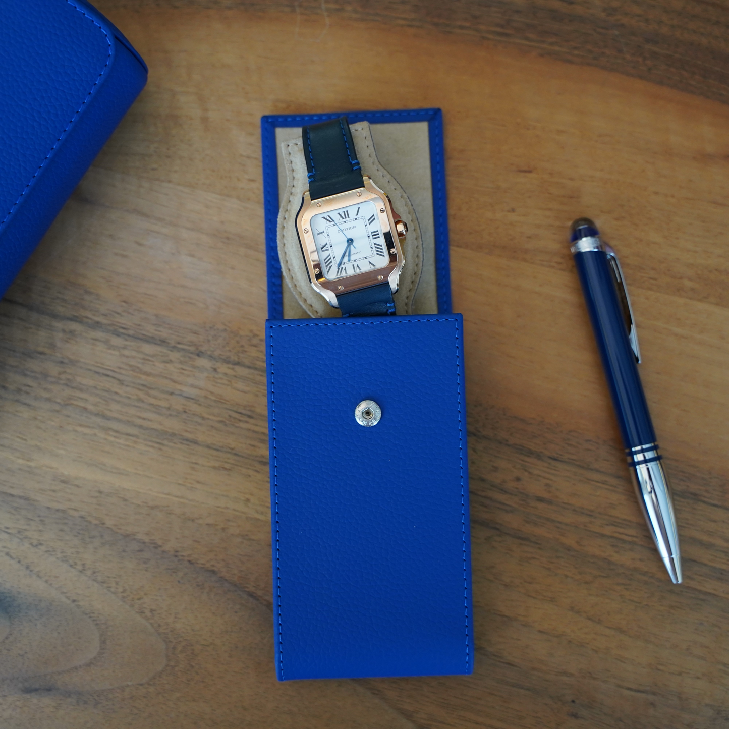 Watch pouch for 1 watch - cobalt blue / latte