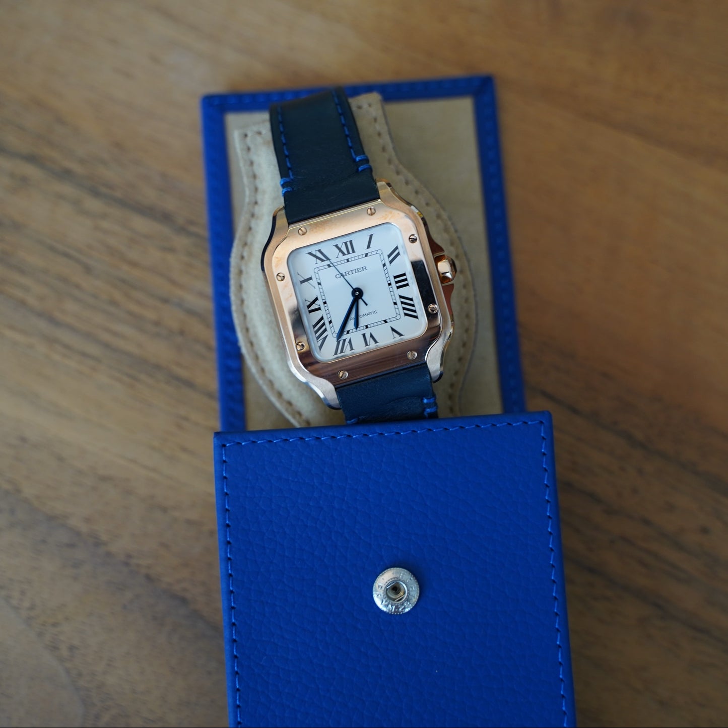 Watch pouch for 1 watch - cobalt blue / latte